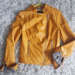 Mustard authentic leather moto jacket
